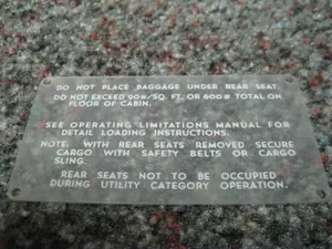 Used Stinson baggage placard clear plastic as removed used